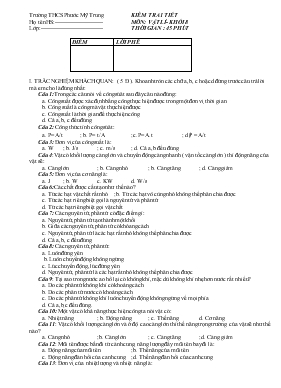Kiểm tra 1 tiết môn Vật lí - Khối 8 thời gian  45 phút trường THCS Phước Mỹ Trung